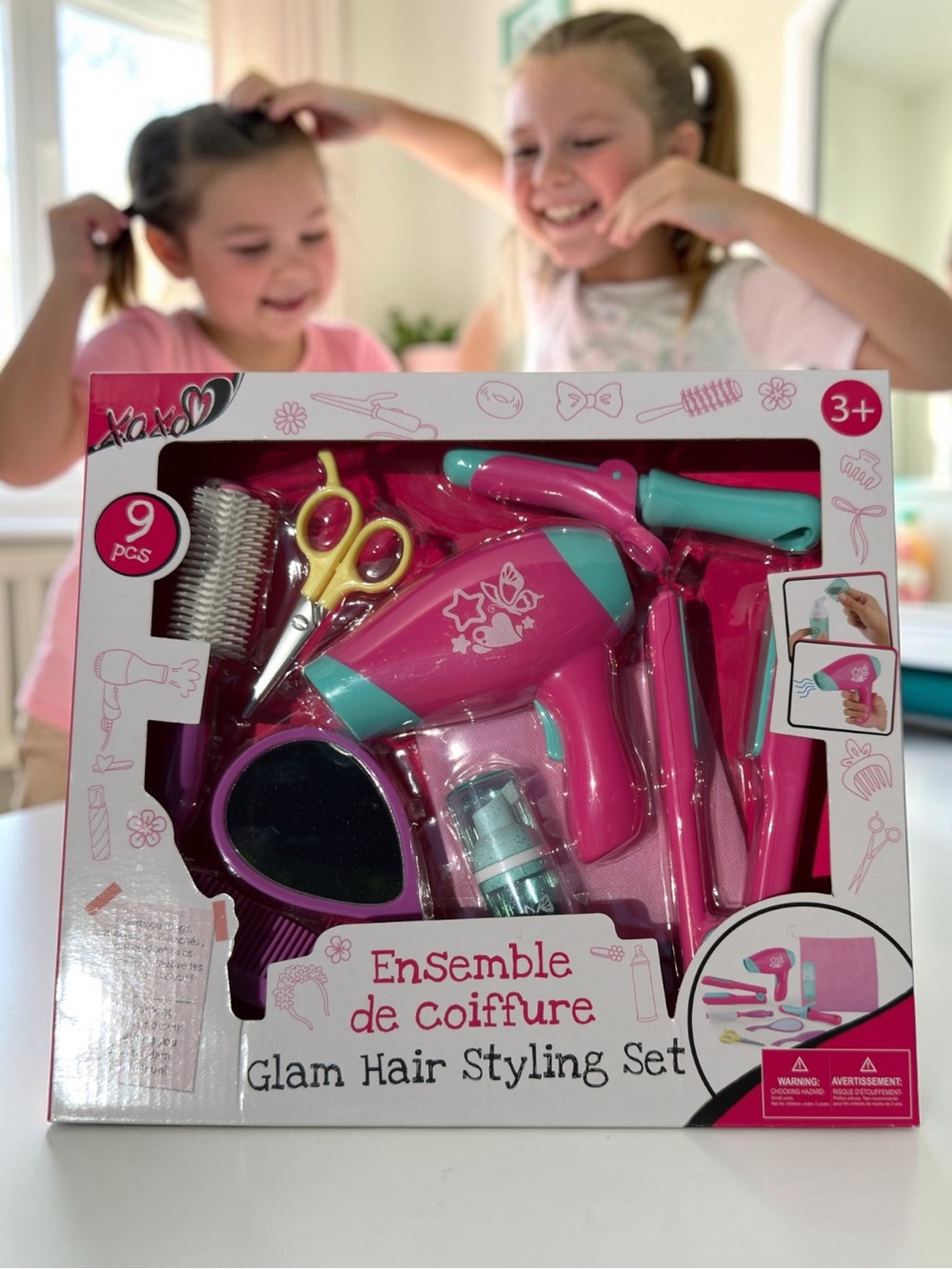 Glam Hair Styling Set - Pink & Teal Toy Hair Dryer Playset